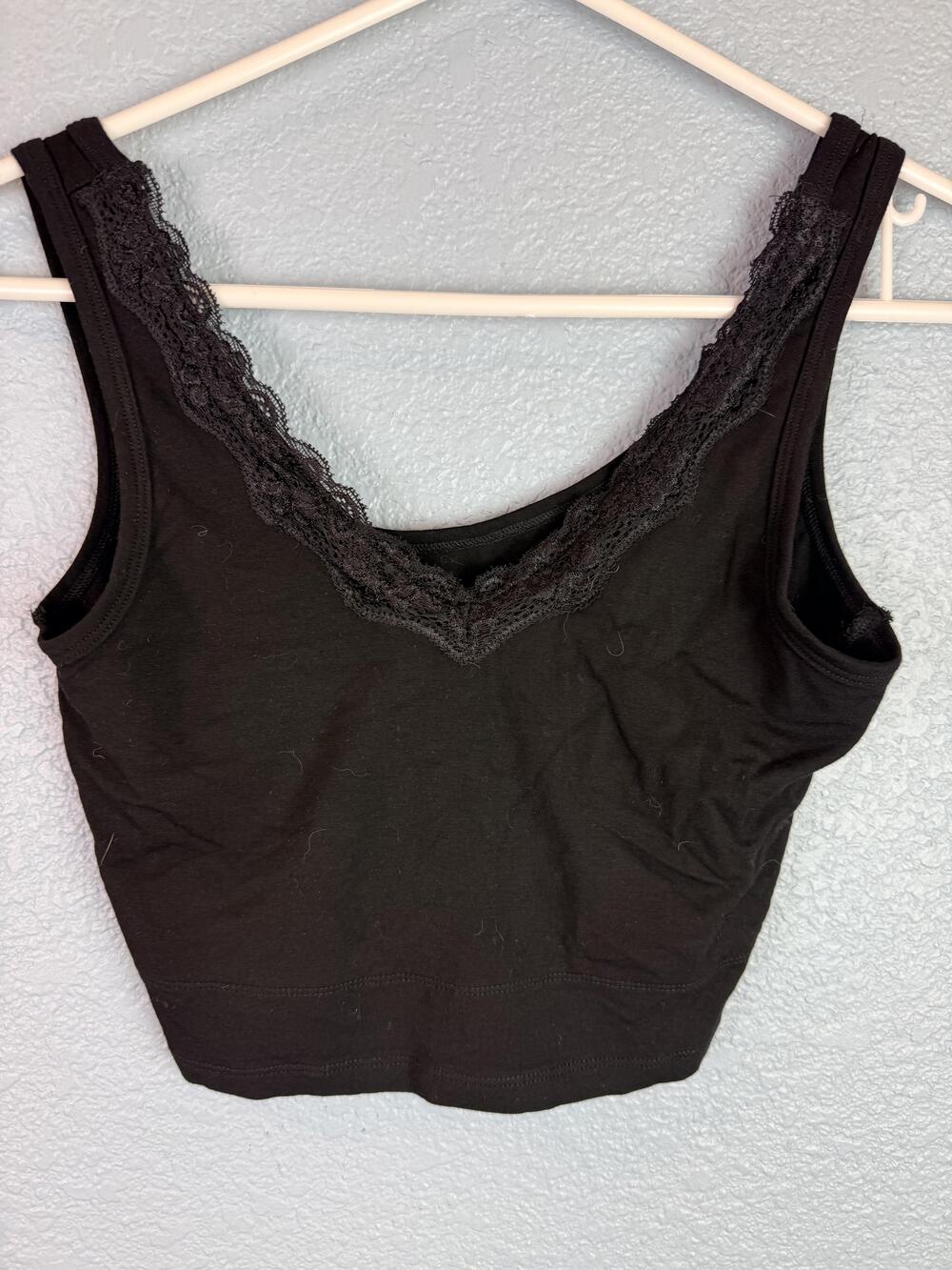 The Busted Tank Camisole Womens XS Black Mastectomy Lace Trim Crop Tank Stretch